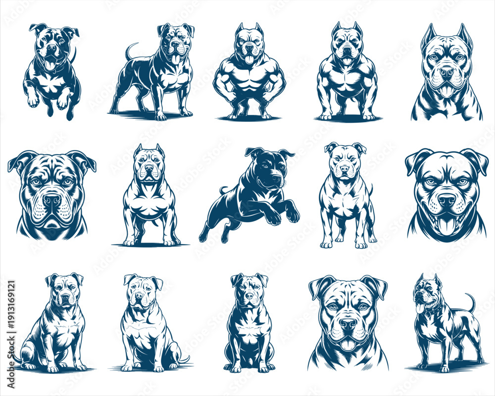 Fototapeta premium Dog Breed Full Body Silhouette Vector Pet Set