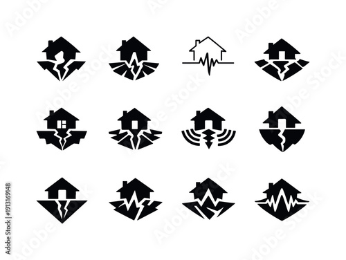 Earthquake tremors. Icon set. Set Logo of earthquake tremors: seismic warning symbol. harmonious logo variations of the same emblematic