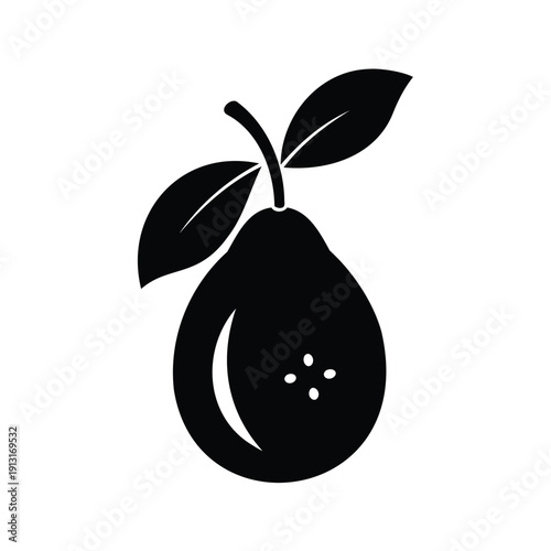 Delicious pear with leaves silhouette vector illustration for food and fruit designs, sapodilla silhouette vector illustration