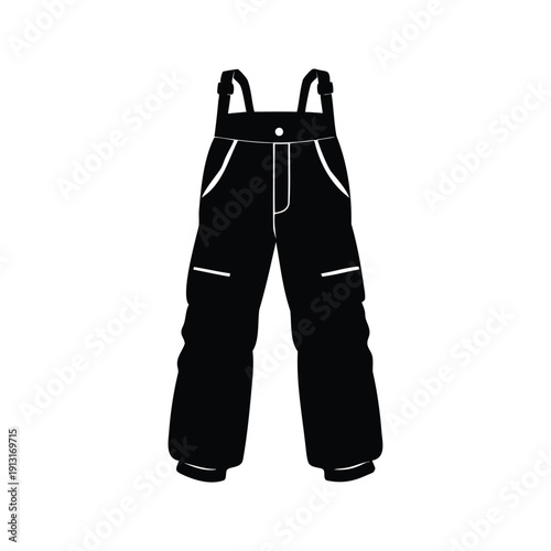 Silhouette of stylish ski pants with adjustable straps and pockets, vector illustration, snow pants silhouette vector illustration