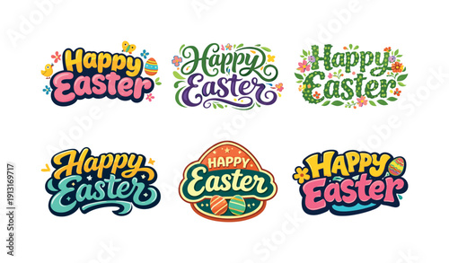 Image Generation. Spring Easter mood. Set lettering. harmonious lettering variations of the same emblematic concept, each with different artistic