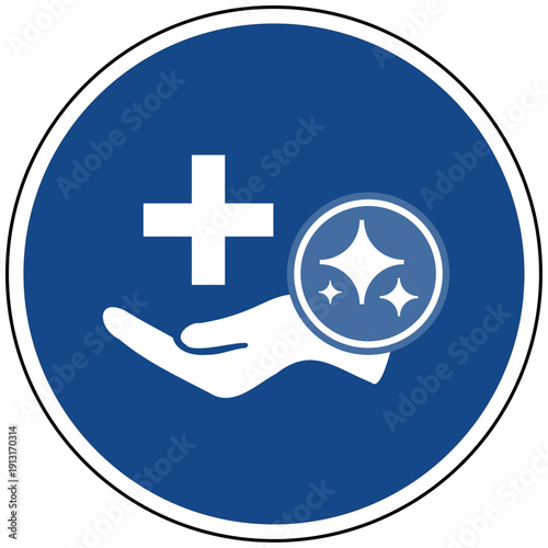 Medizinisches Kreuz in Hand mit KI Sparkles Icon Grafik Illustration Vektor Künstliche Intelligenz für Gesundheit Medizin Pflege und Diagnose Konzept Design