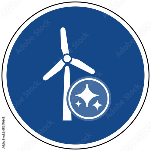 Windrad Windenergie mit KI Sparkles Icon Grafik Illustration Vektor Künstliche Intelligenz für Erneuerbare Energien Nachhaltigkeit und Umwelt Konzept Design