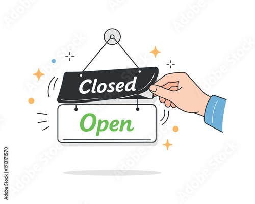 Retail business hours sign. A reversible door