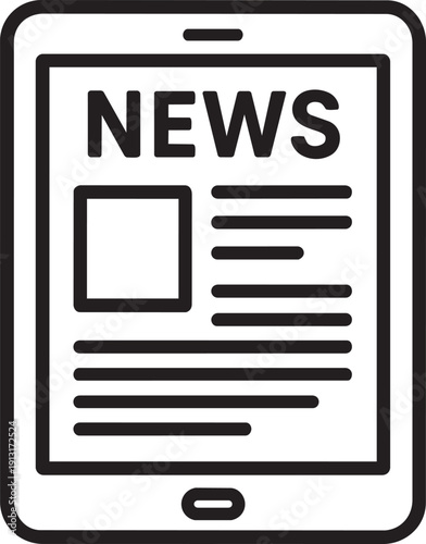 Mobile tablet showing news headline icon for digital journalism and information consumption