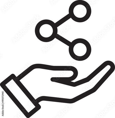 Hand holding sharing network symbol icon for social media and digital connection