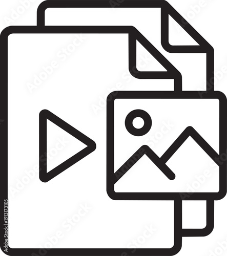 Digital file documents icon showing video and image formats for content management
