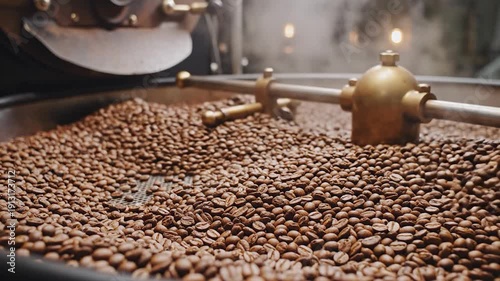Coffee beans roasting in industrial machine