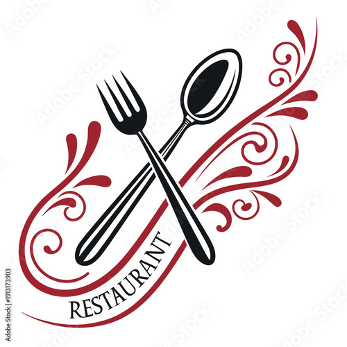 A sleek and modern logo design featuring stylized cutlery suggesting a refined dining experience and culinary excellence high quality