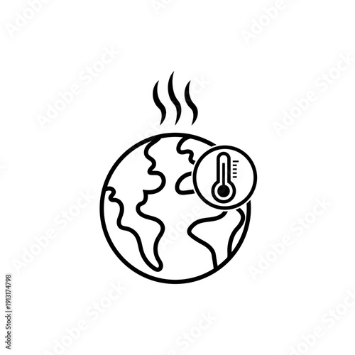 Global Warming Concept with Overheating Earth and Thermometer Icon
