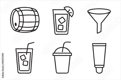 Line art illustration of a barrel drinks and a tube