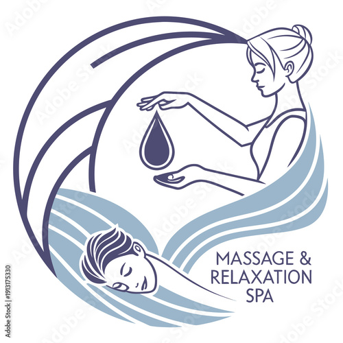 Serene spa logo showcasing gentle hands offering a relaxing massage promoting wellness and tranquility for body and mind