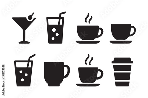 Wallpaper Mural Collection of black silhouette icons depicting various beverage containers Torontodigital.ca