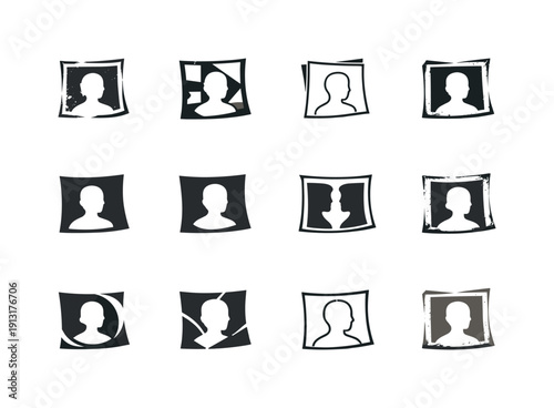 Image Generation. Old Photograph. Icon set. Set Logo of Old Photograph: faded portrait silhouette. harmonious logo variations of the same emblematic concept,