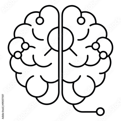 Artificial intelligence brain vector line icon representing neural network and computing