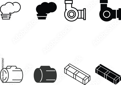 Industrial icons for engineering and manufacturing concepts