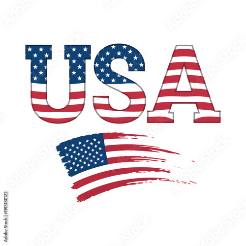 American flag text usa with wavy distressed flag emblem patriotism and national pride symbolized by stars and stripes design