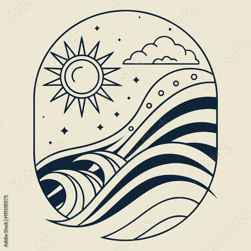 Elegant resort and spa logo design featuring flowing lines and a calming aesthetic representing tranquility and rejuvenation for guests