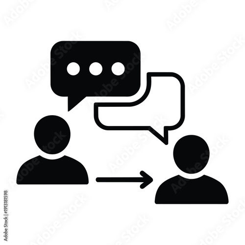 Two silhouette figures exchange messages indicated by overlapping speech bubbles and an arrow showing transmission.