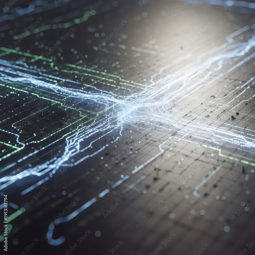 Obraz premium Abstract Blue Digital Network with Data Points and Connecting Lines