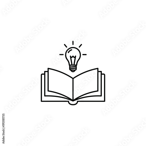 Open book illustration features a glowing light bulb hovering above the pages symbolizing knowledge acquisition and new ideas.