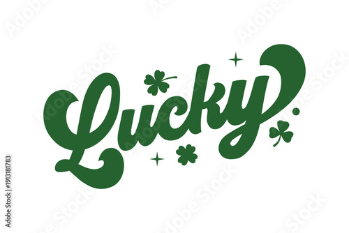  Lucky, Retro Green Script Typography with Sparkles Design