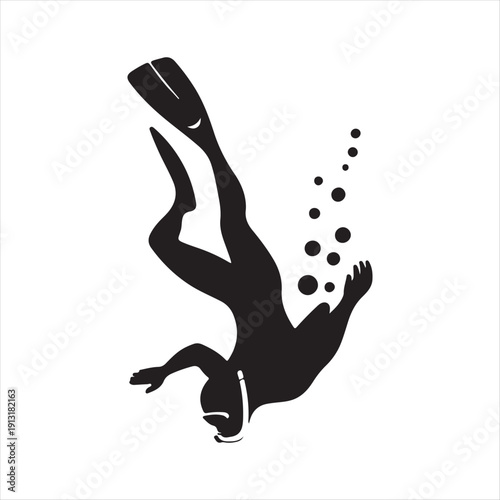 snorkeler under water vector silhouette line art logo design collection