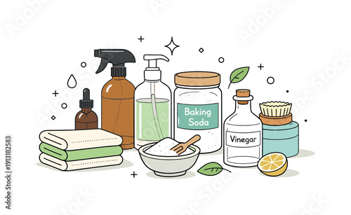 Eco-Friendly Cleaning Collection. Sunny lemonade day. Set lettering. harmonious lettering variations of the same emblematic concept, each with different