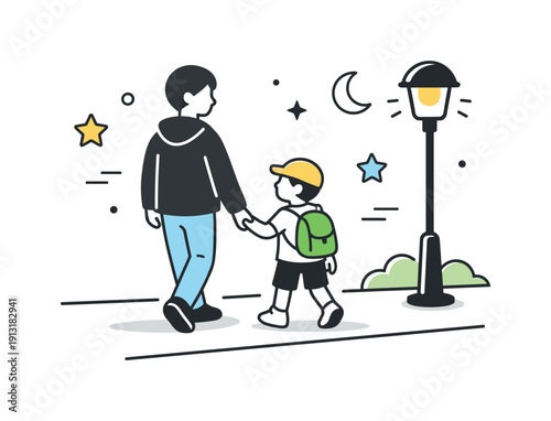 Parent and child safety walk. A parent holding