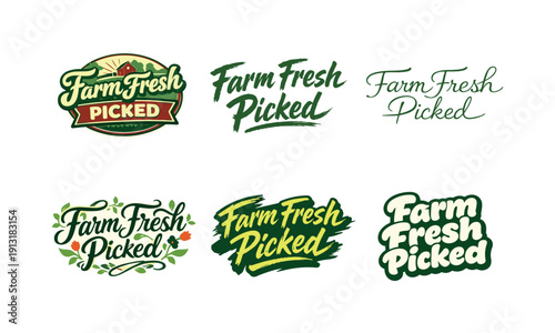 Farm fresh picked. Set lettering. harmonious lettering variations of the same emblematic concept, each with different artistic interpretation