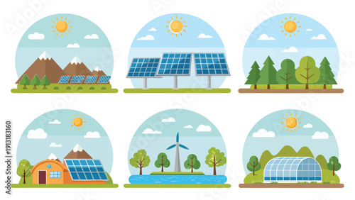 Renewable Energy and Solar Power Landscape Collection – Sustainable Future Concept