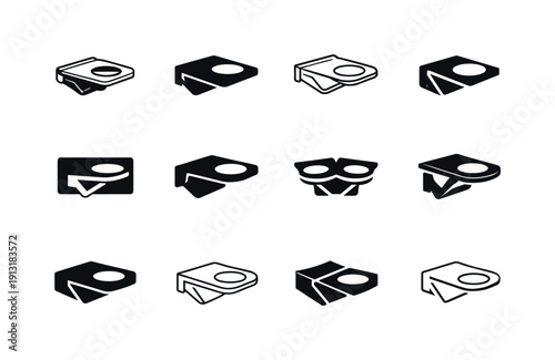 Cup holder. Icon set. Set Logo of cup holder: foldable tray with cup slot. harmonious logo variations of the same emblematic concept, each