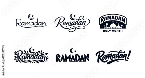 Holy month Ramadan. Set lettering. harmonious lettering variations of the same emblematic concept, each with different artistic