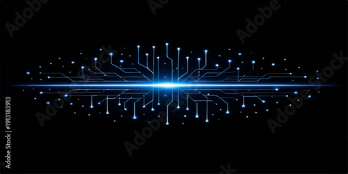 A vibrant digital wallpaper featuring a dark blue fiber optic background where glowing light spots and bright motion lines create an abstract wave effect of energy and technology