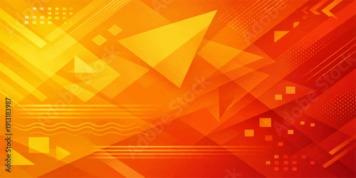 This creative abstract orange background features a bright geometric pattern of colorful triangle shapes and mosaic diamond polygons for a modern vector illustration wallpaper design template