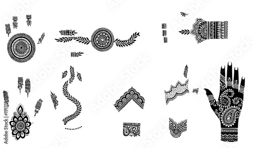 Traditional henna mehndi female hand ornaments vector pack