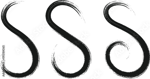 Elegant Black Brush Stroke Letter S Symbols Dynamic Flowing Script Strokes Artistic Calligraphy Design Element Vintage Inspired Lettering Art