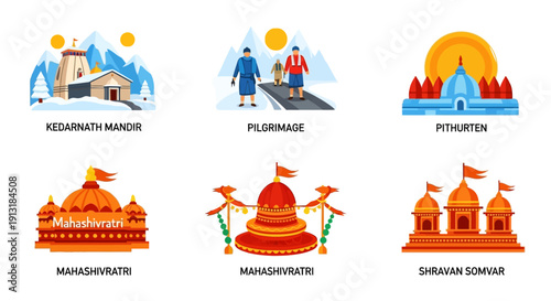 Illustrative depictions of hindu pilgrimage sites and festivals in india