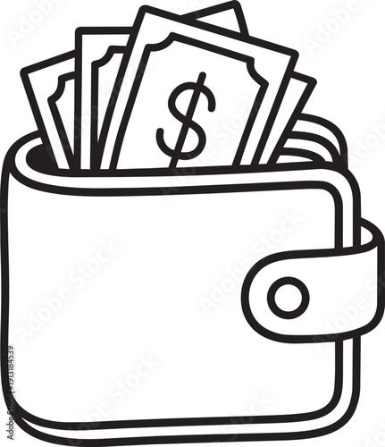 Thick wallet stuffed with paper banknotes representing wealth richness and cash availability