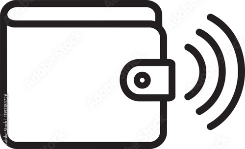 Contactless payment wallet icon with wireless signal waves for digital transaction technology
