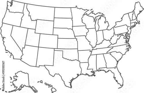 Map of the United States of America with state borders  outline illustration