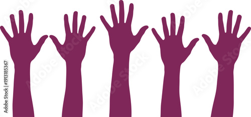 Purple Hands Raised Up in Air