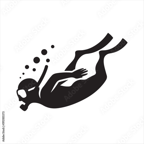 snorkeler under water vector silhouette line art logo design collection