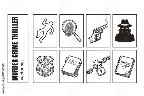 Murder Crime Thriller Mystery Detective Criminal-Investigation Crime-Thriller Murder-Mystery Detective-Crime Thriller-Crime Vector Set - Crime Mystery
