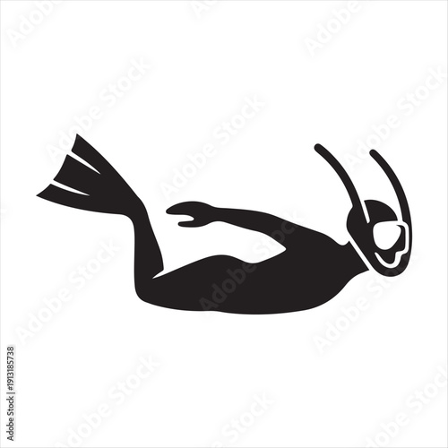 snorkeler under water vector silhouette line art logo design collection