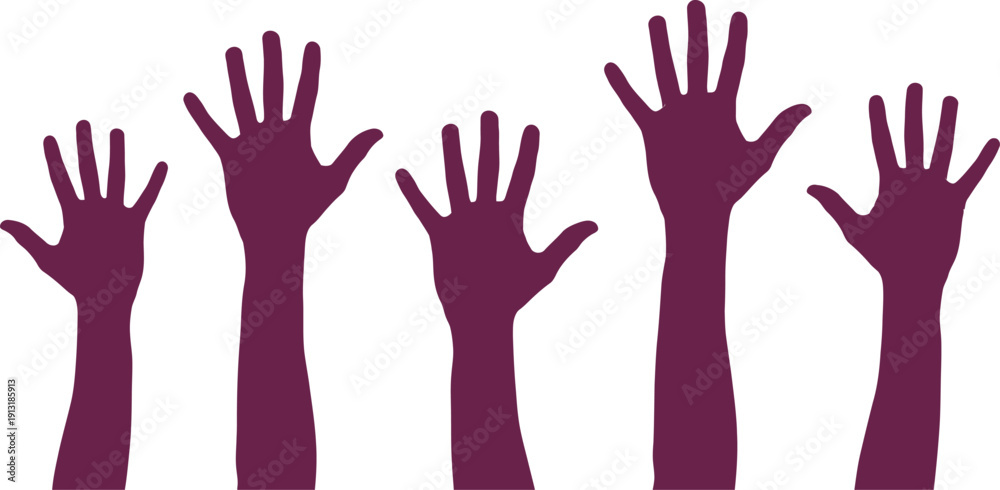 Fototapeta premium Purple Hands Raised Up in Air