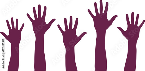 Purple Hands Raised Up in Air