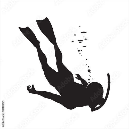 snorkeler under water vector silhouette line art logo design collection