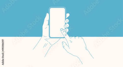 Hands Holding Smartphone on Blue Background