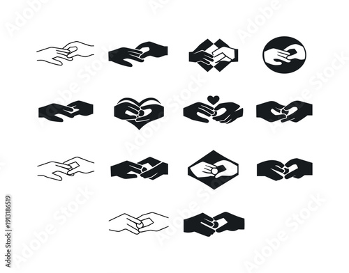wedding ceremony. Icon set. Set Logo of wedding ceremony: wedding rings exchange. harmonious logo variations of the same emblematic concept,